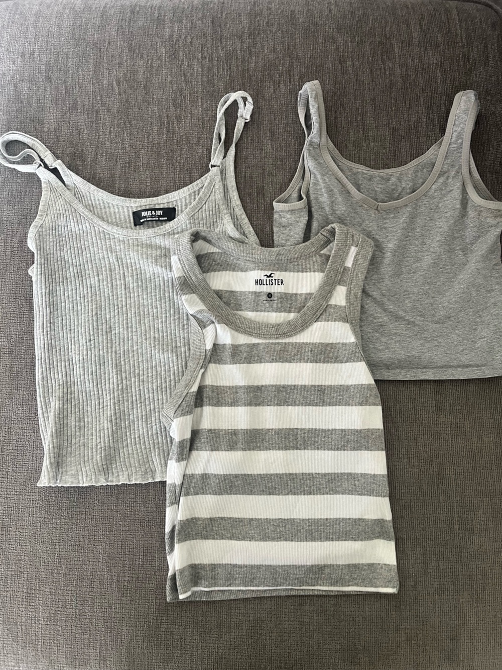 Hollister Gray and White Ribbed Striped Tank Top